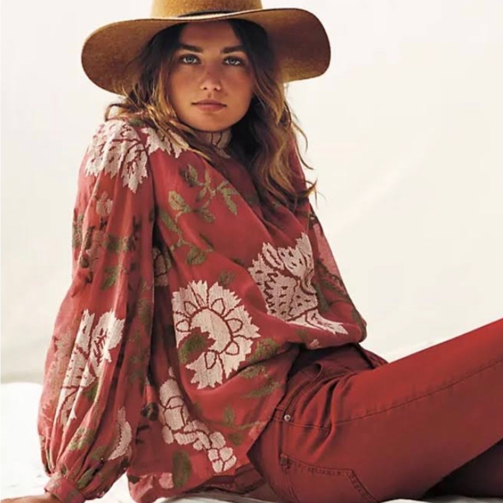 Payal Pratap Anthropologie Cross Stitch Rhodedendron Blouse